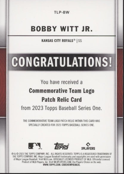 Bobby Witt Jr. 2023 Topps Series 1 Commemorative Team Logo Patch #TLP-BW