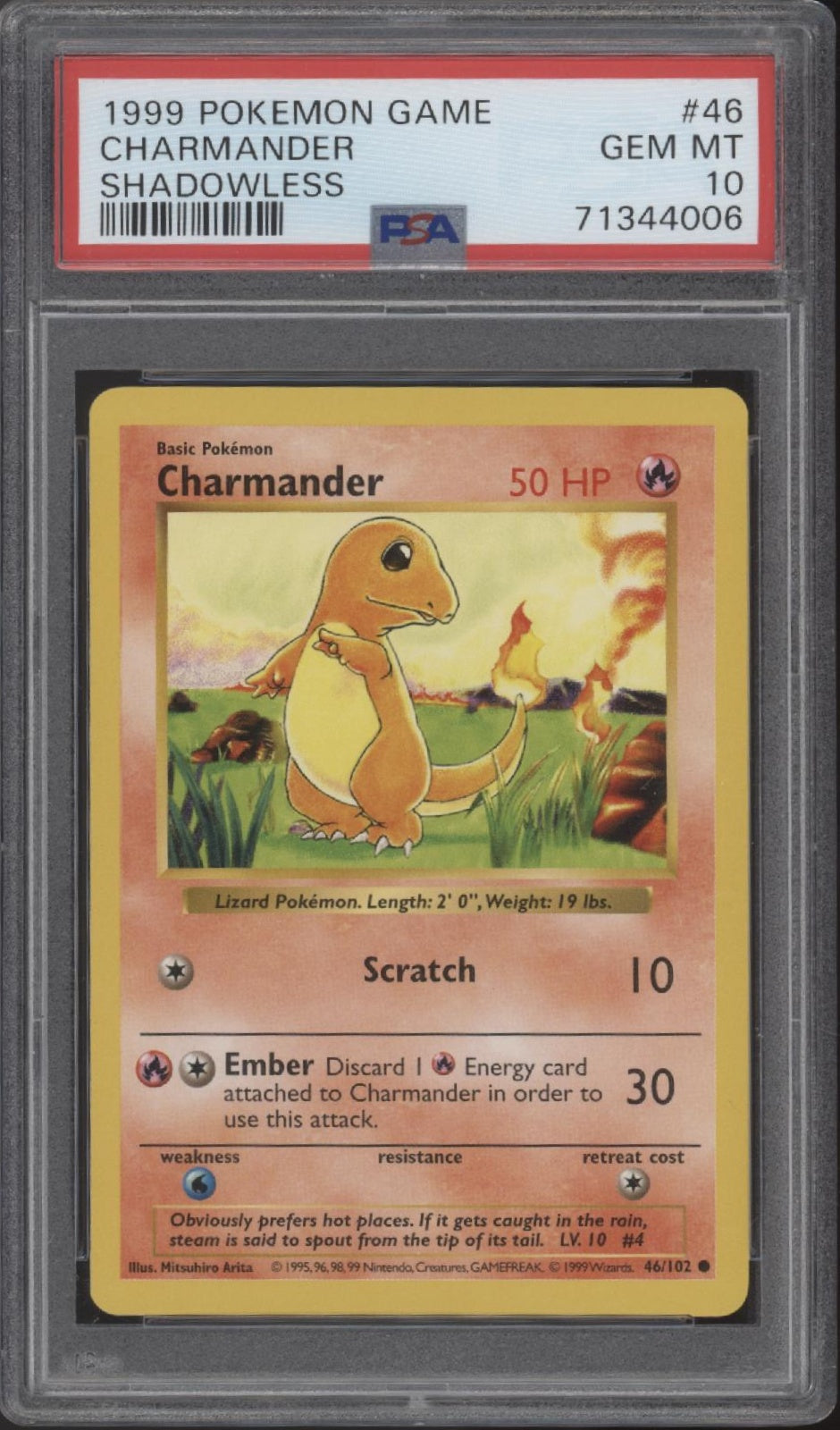 Charmander Pokemon Base Set Shadowless #46 PSA 10 #1
