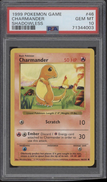 Charmander Pokemon Base Set Shadowless #46 PSA 10 #2