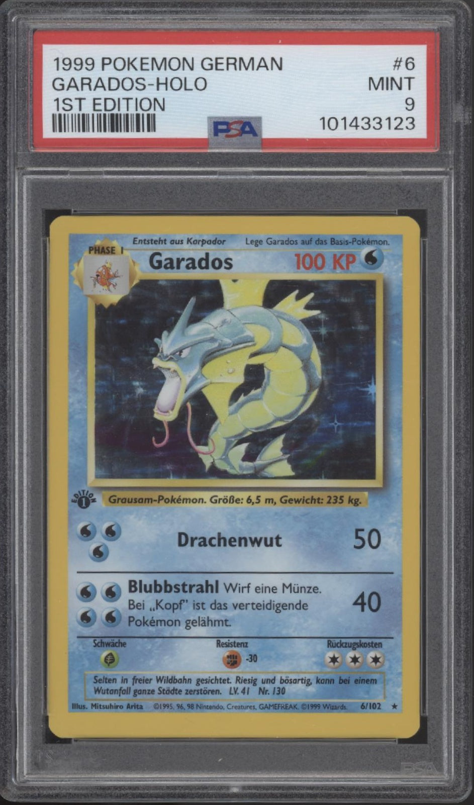 Garados Pokemon Base Set Holo 1st Edition German #6 PSA 9