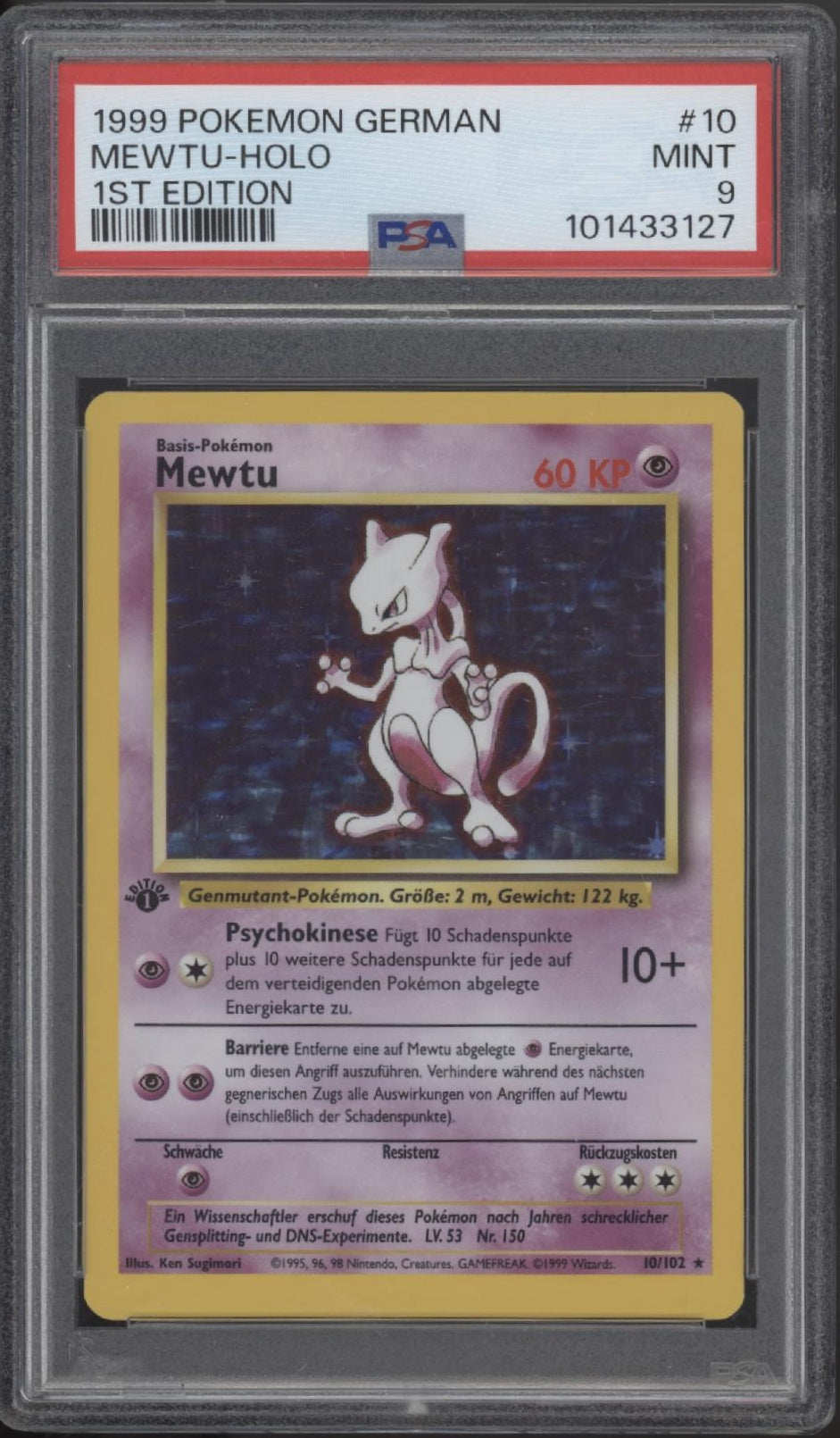 Mewtu Pokemon Base Set Holo 1st Edition German #10 PSA 9