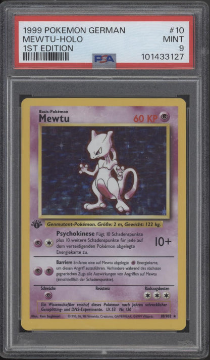 Mewtu Pokemon Base Set Holo 1st Edition German #10 PSA 9
