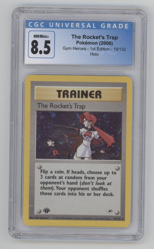 The Rocket's Trap Pokemon Gym Heroes Holo 1st Edition #19 CGC 8.5