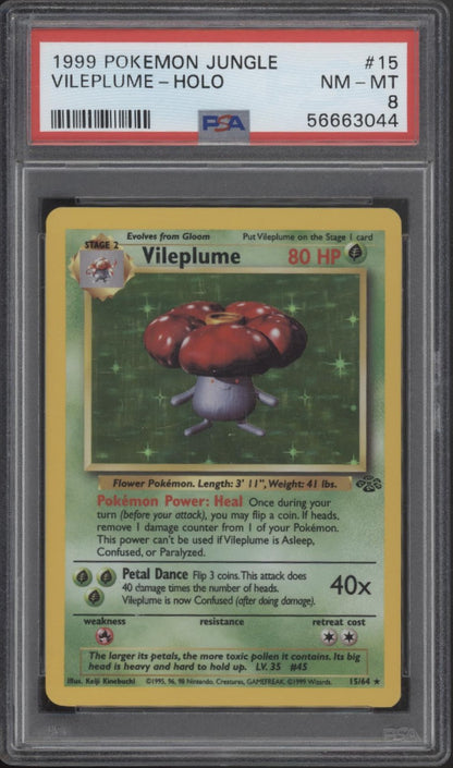 Vileplume Pokemon Jungle Holo #15 PSA 8