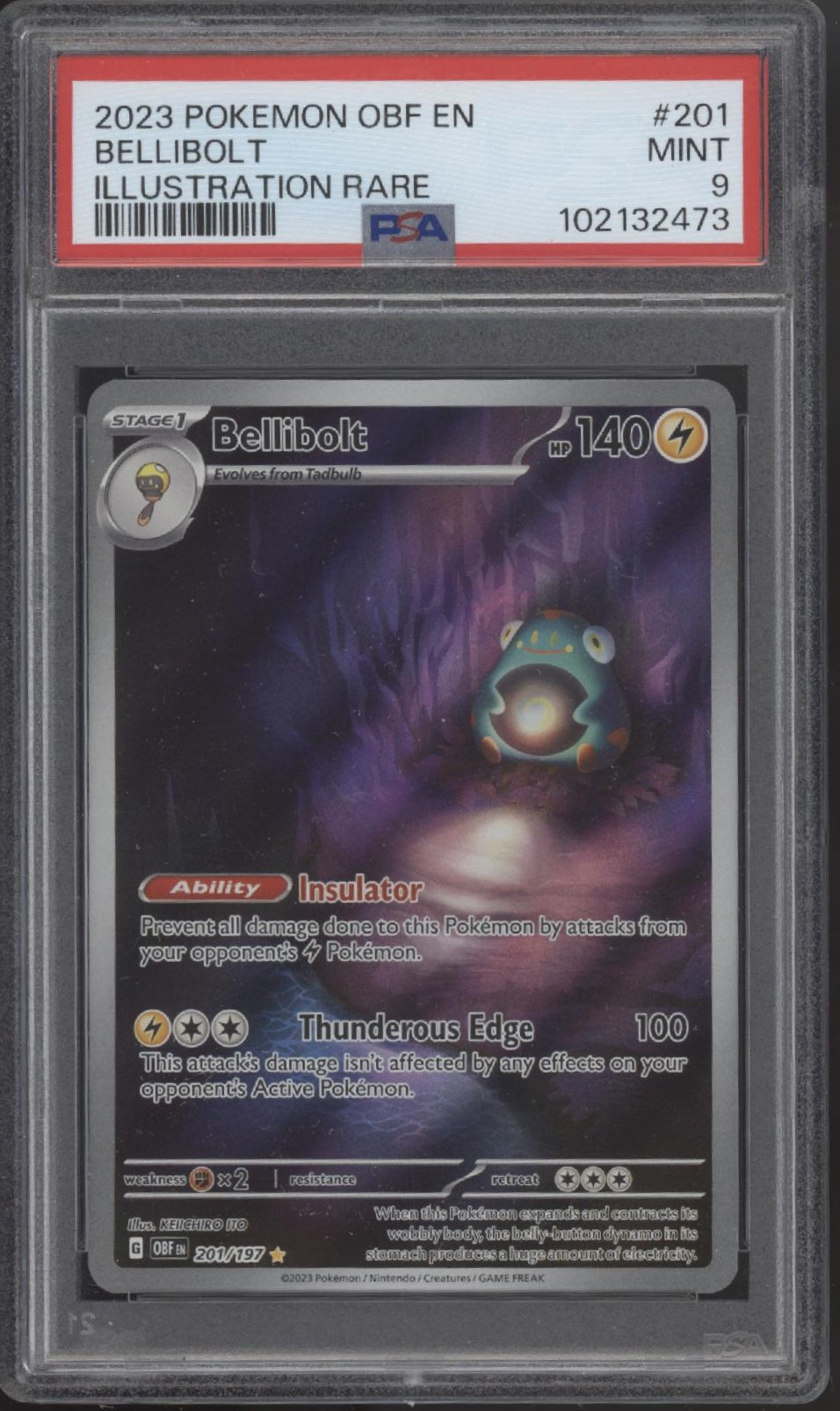 Bellibolt Pokemon Obsidian Flames Illustration Rare #201 PSA 9