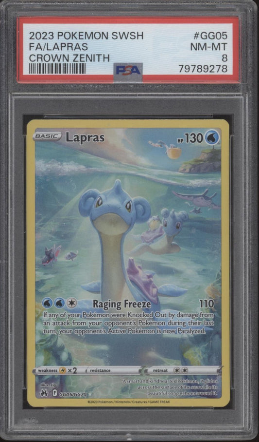Lapras Pokemon Crown Zenith Full Art #GG05 PSA 8