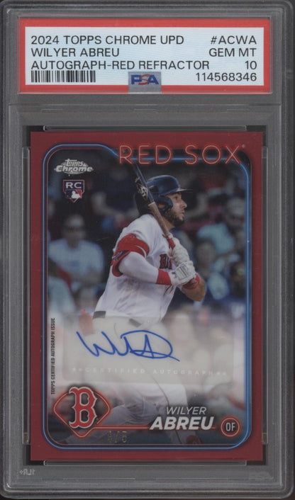 Wilyer Abreu 2024 Topps Chrome Update Red Refractor RC Auto #AC-WA PSA 10