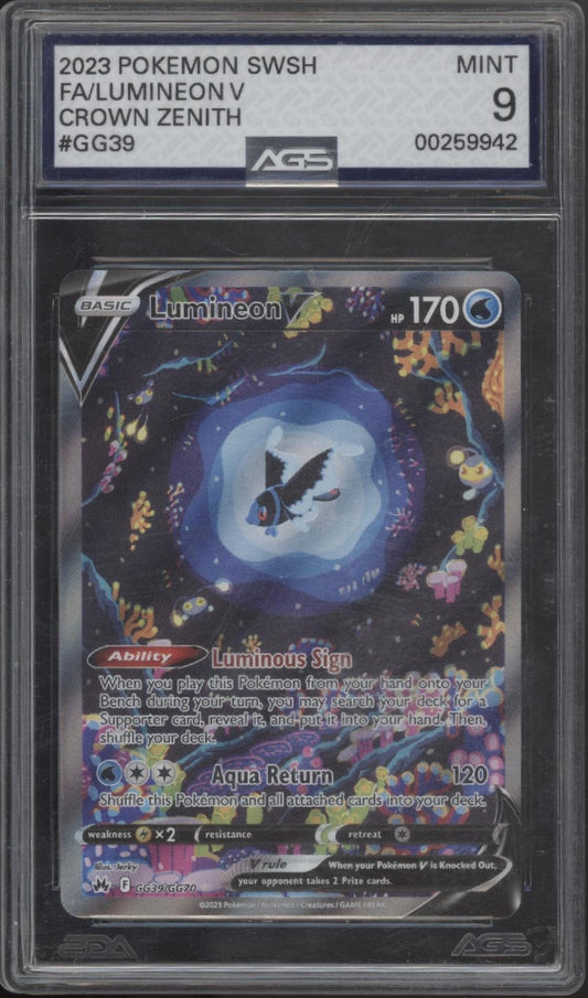 Lumineon V Pokemon Crown Zenith Full Art #GG39 AGS 9