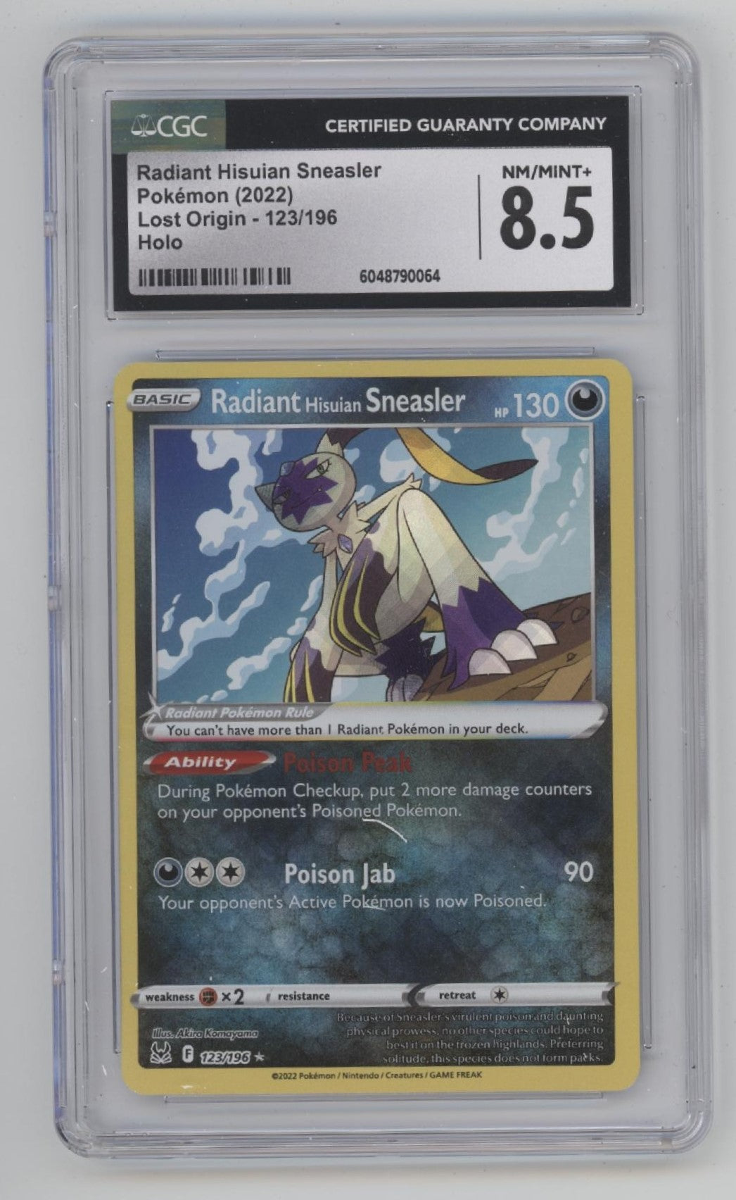 Radiant Hisuian Sneasler Pokemon Lost Origin Holo #123 CGC 8.5
