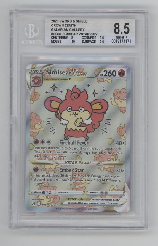 Simisear VSTAR Pokemon Crown Zenith Galarian Gallery #GG37 Beckett 8.5