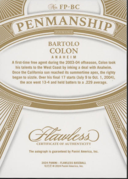 Bartolo Colon 2024 Panini Flawless Penmanship Blue Auto 02/15 #FP-BC