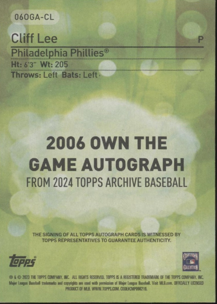 Cliff Lee 2023 Topps Archives Own the Game Auto #060GA-CL