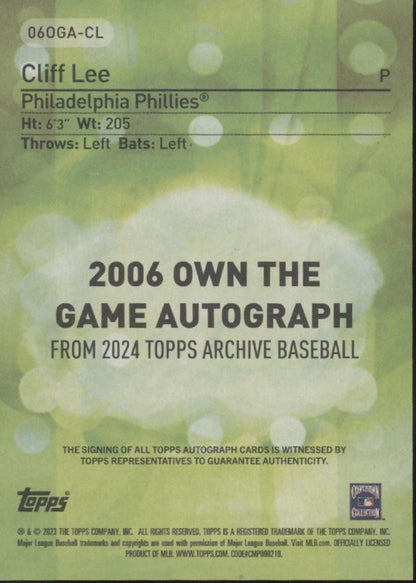 Cliff Lee 2023 Topps Archives Own the Game Auto #060GA-CL