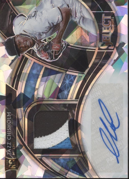 Jazz Chisholm 2021 Panini Select Cracked Ice Prizm Swatch RC Auto 15/25