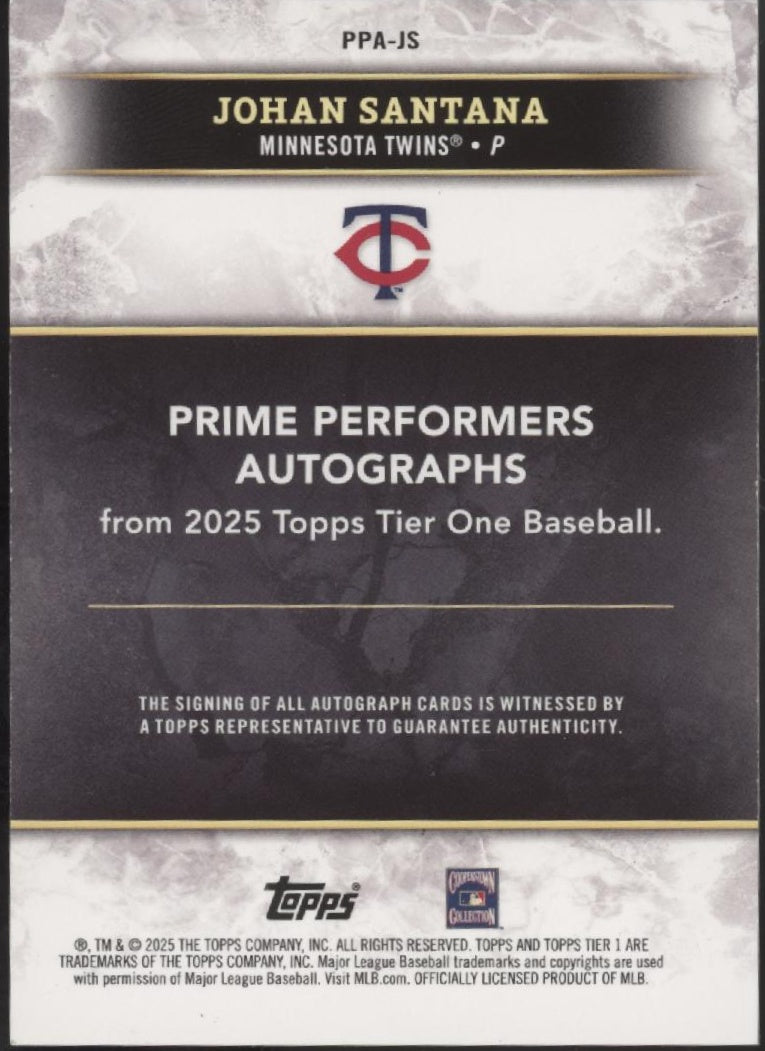 Johan Santana 2025 Topps Tier One Prime Performers Auto 029/2499 #PPA-JS