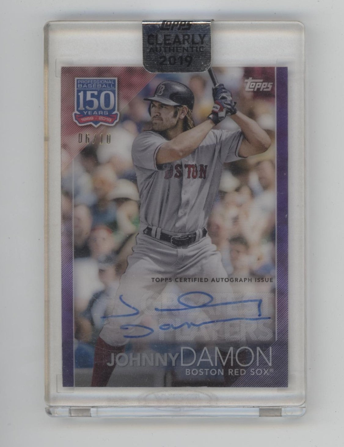 Johnny Damon 2019 Topps Clearly Authentic 150 Years Purple Auto 06/10 #YBP-JO