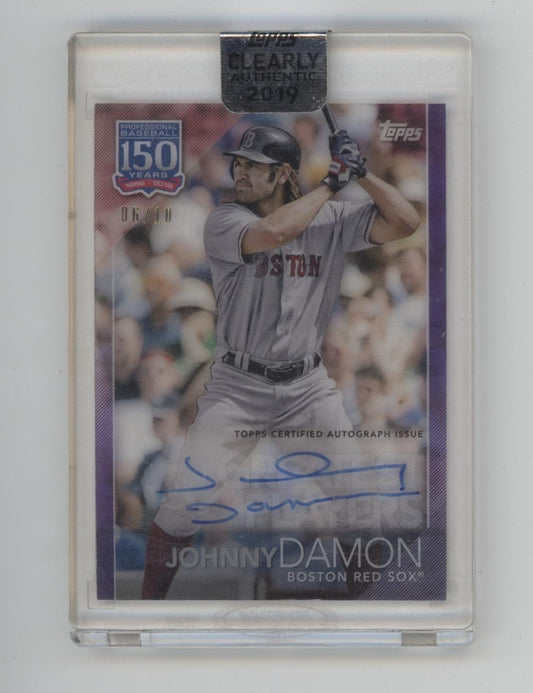 Johnny Damon 2019 Topps Clearly Authentic 150 Years Purple Auto 06/10 #YBP-JO