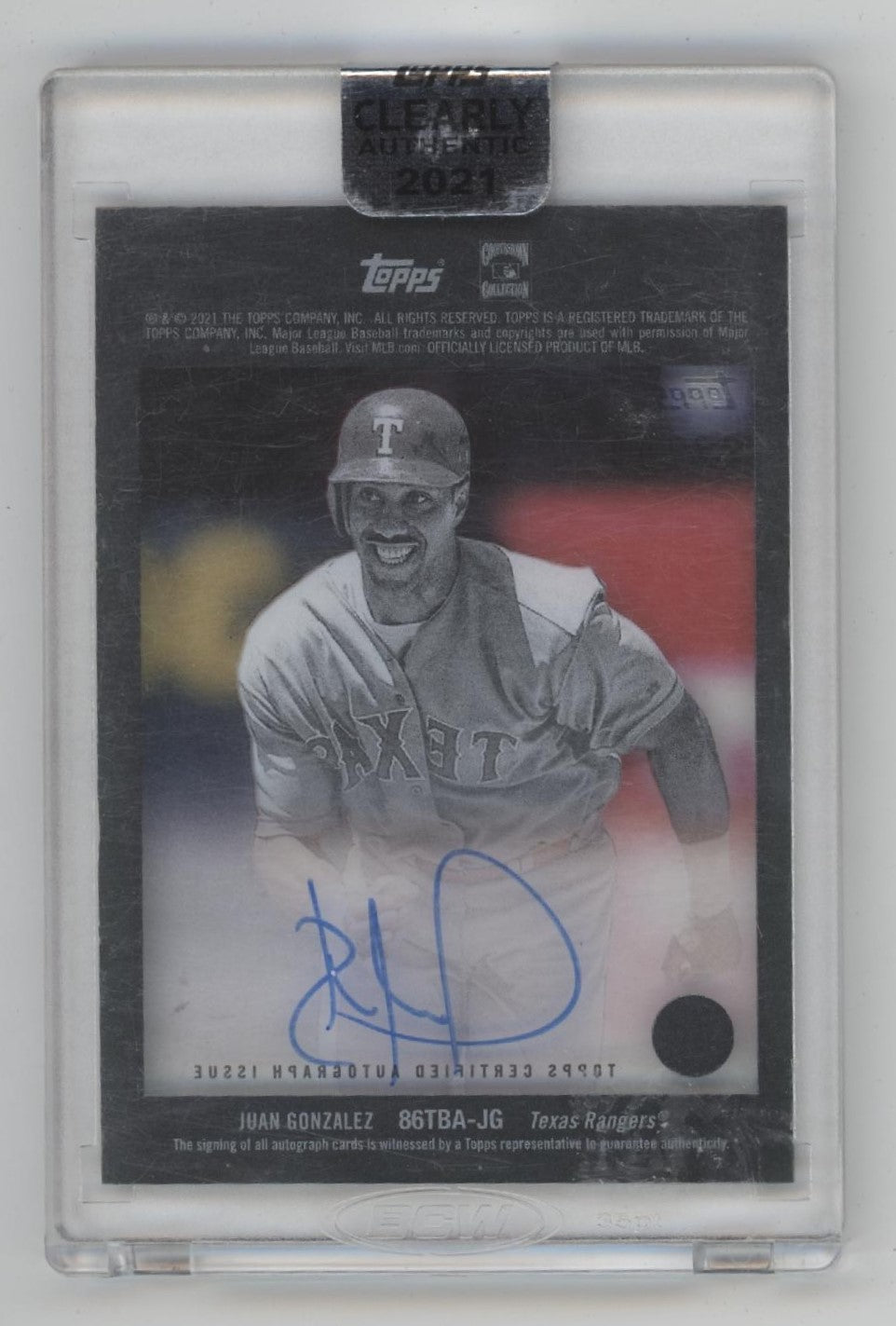 Juan Gonzalez 2021 Topps Clearly Authentic Green Auto 47/99 #86TBA-JG