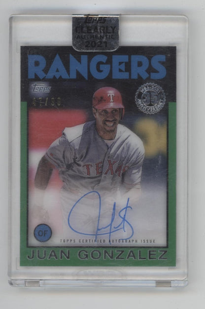 Juan Gonzalez 2021 Topps Clearly Authentic Green Auto 47/99 #86TBA-JG
