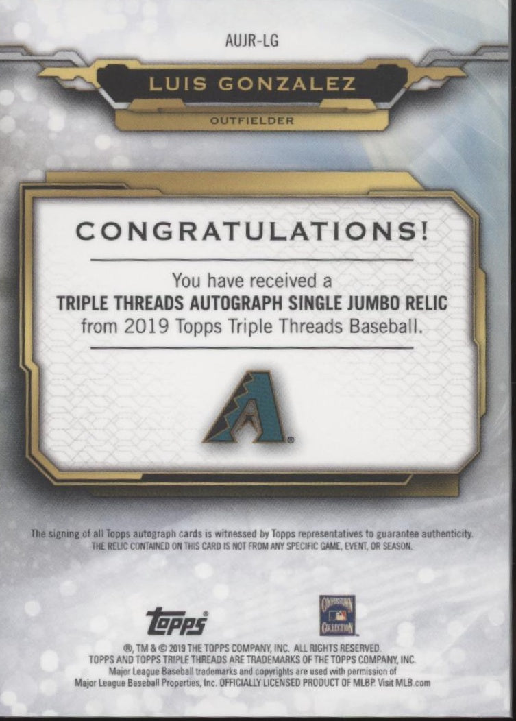 Luis Gonzalez 2019 Topps Triple Threads Purple Swatch Auto 71/75 #AUJR-LG