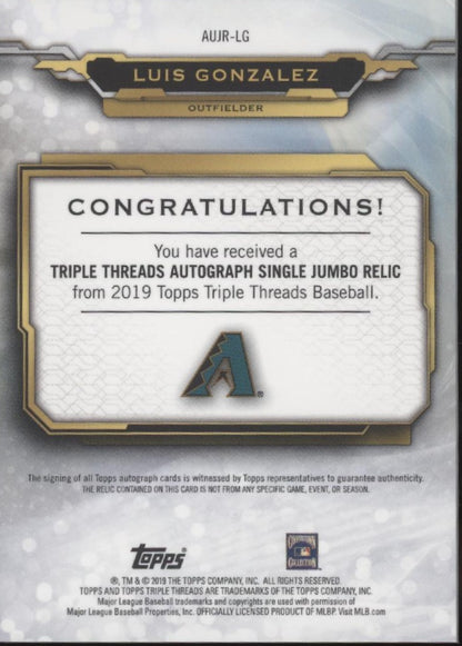 Luis Gonzalez 2019 Topps Triple Threads Purple Swatch Auto 71/75 #AUJR-LG