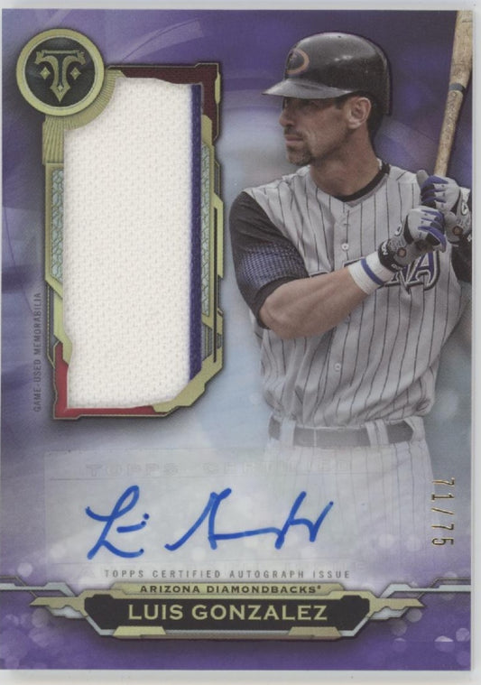 Luis Gonzalez 2019 Topps Triple Threads Purple Swatch Auto 71/75 #AUJR-LG