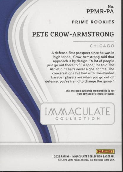 Pete Crow-Armstrong 2023 Immaculate Collection Prime Rookies Dual Swatch 18/25