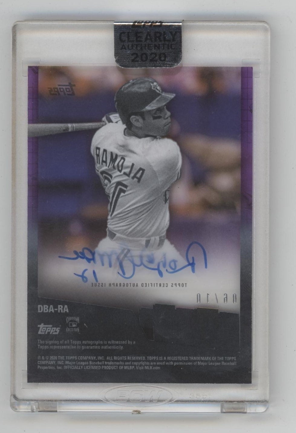 Roberto Alomar 2020 Topps Clearly Authentic 1990s Decades Best Purple Auto 06/10