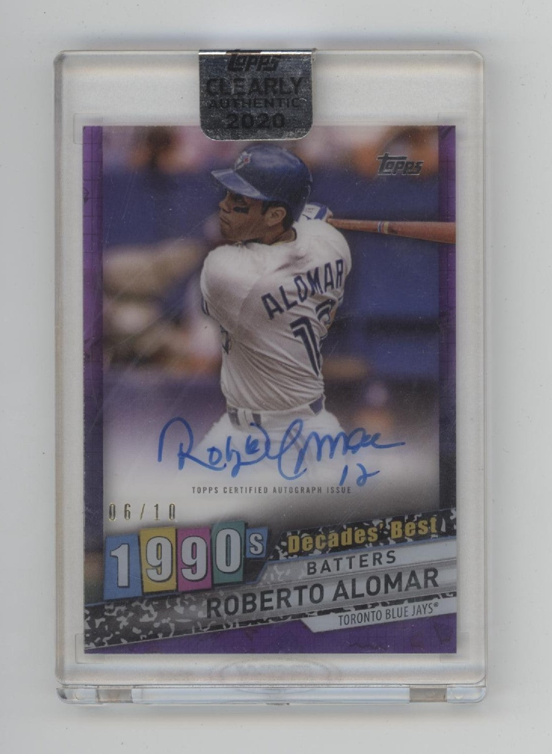 Roberto Alomar 2020 Topps Clearly Authentic 1990s Decades Best Purple Auto 06/10