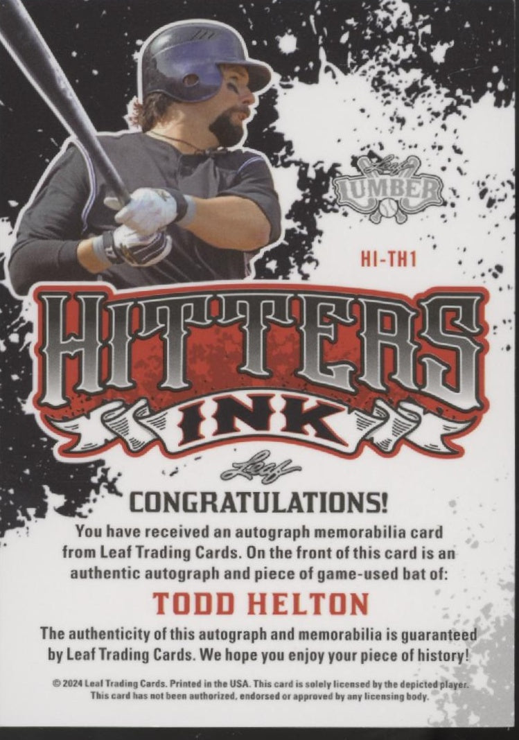 Todd Helton 2024 Leaf Lumber Hitters Ink Relic Auto 5/5 #HI-TH1