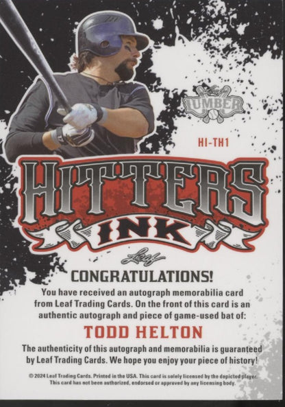 Todd Helton 2024 Leaf Lumber Hitters Ink Relic Auto 5/5 #HI-TH1