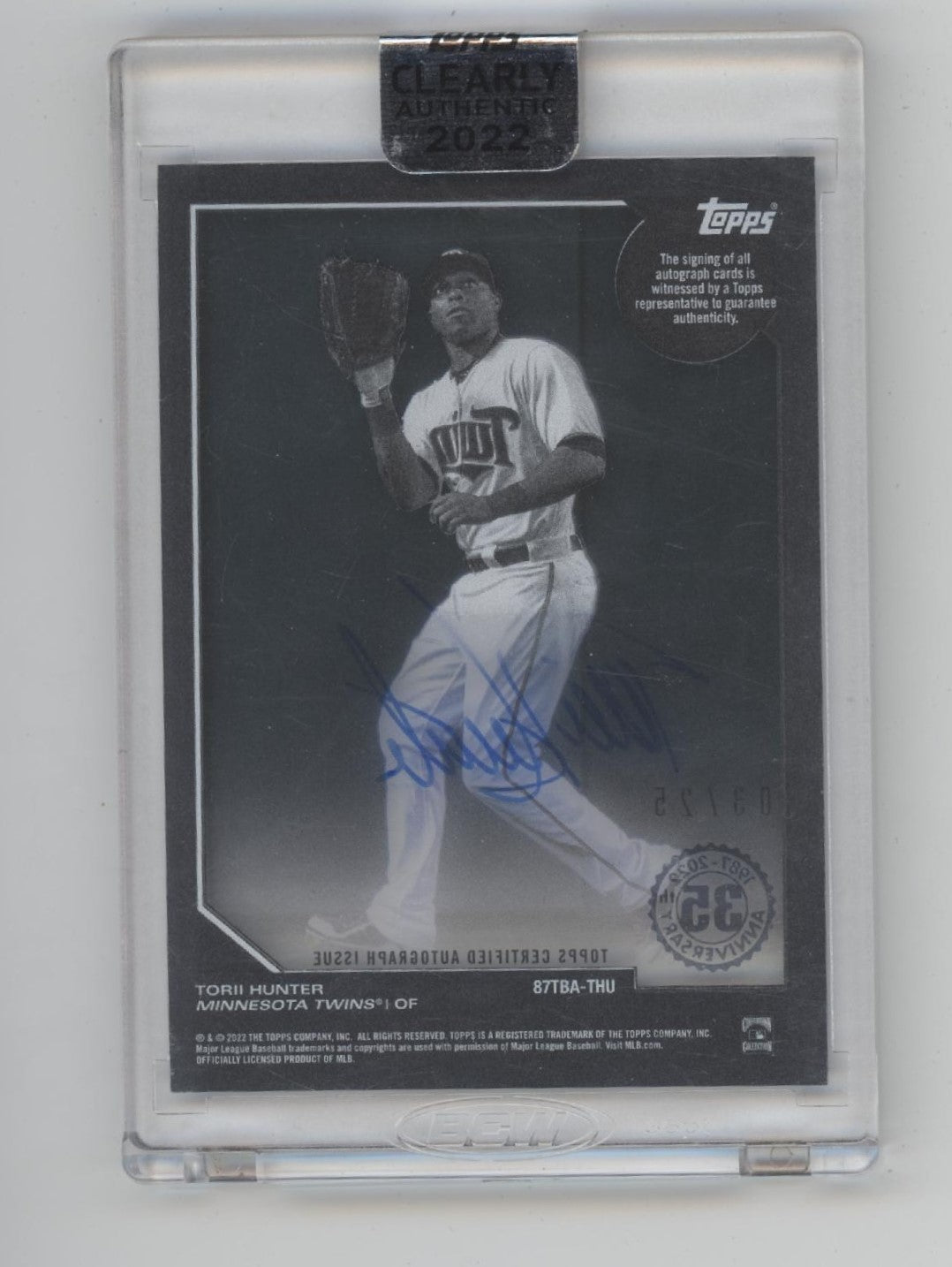 Torii Hunter 2022 Topps Clearly Authentic Blue Auto 03/25 #87TBA-THU