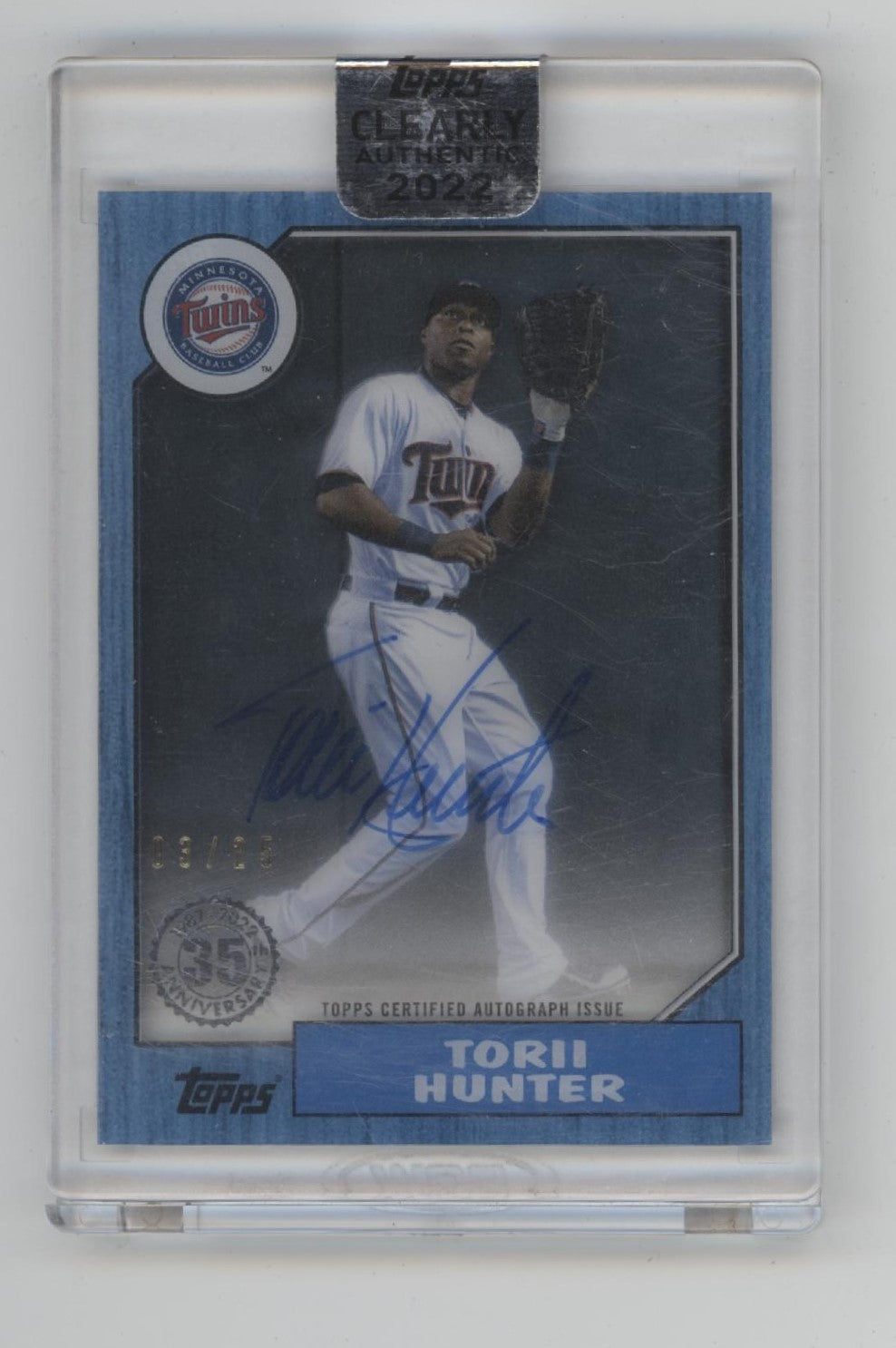 Torii Hunter 2022 Topps Clearly Authentic Blue Auto 03/25 #87TBA-THU