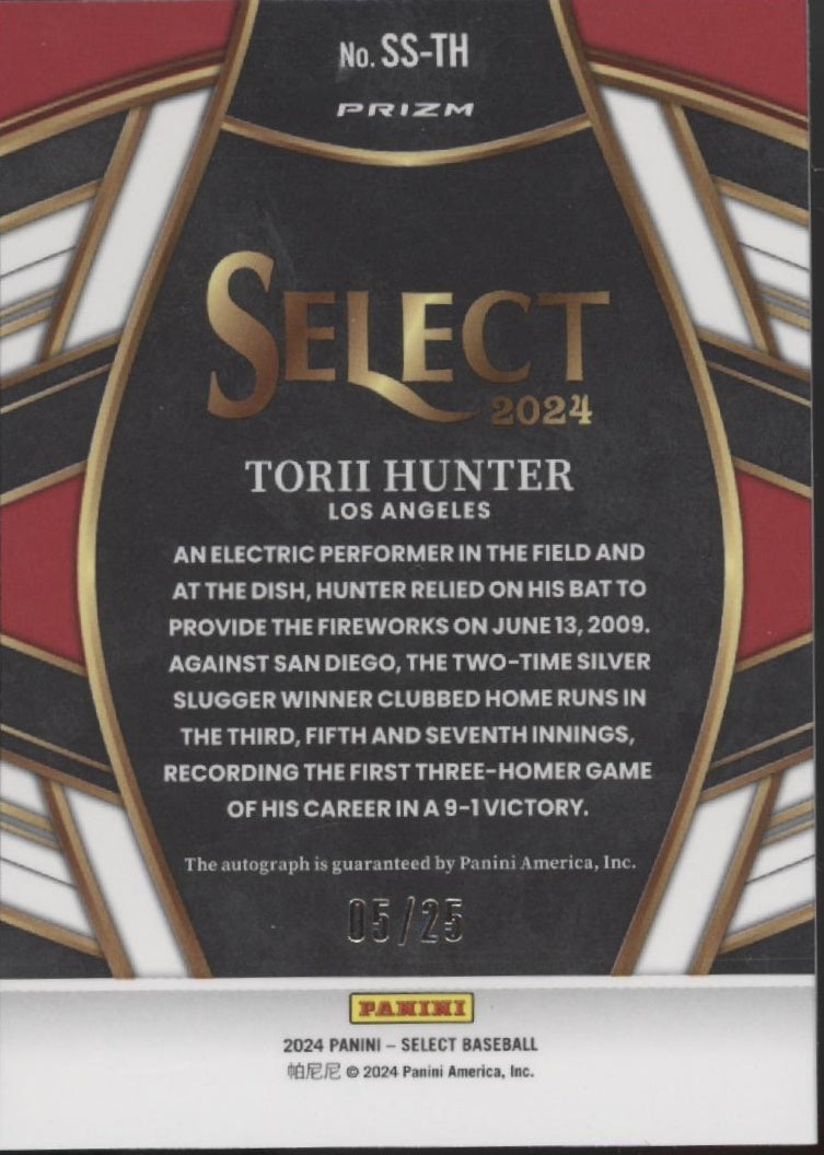 Torii Hunter 2024 Panini Select Tie Dye Prizm Auto 05/25 #SS-TH