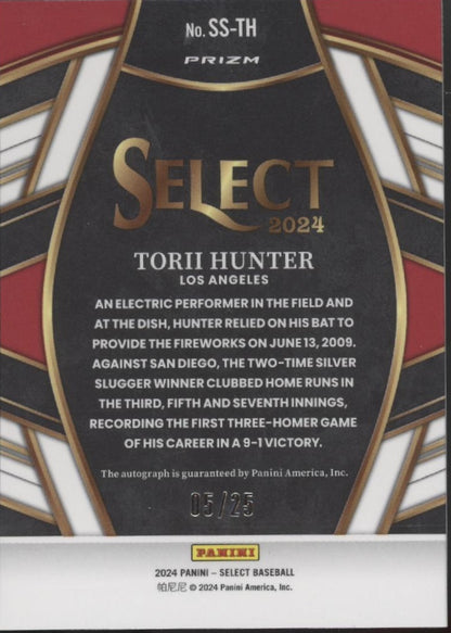 Torii Hunter 2024 Panini Select Tie Dye Prizm Auto 05/25 #SS-TH