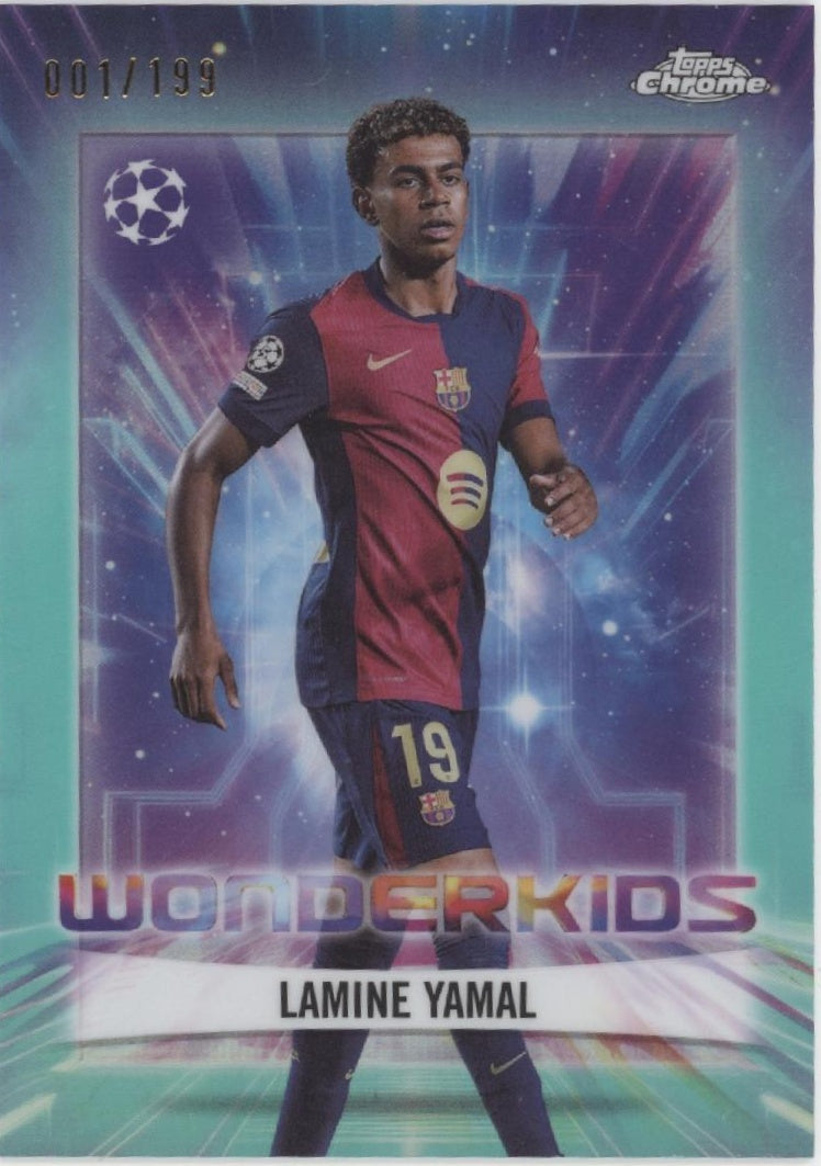 Lamine Yamal 2025 Topps Chrome UEFA CL Wonderkids 001/199 #WK-1