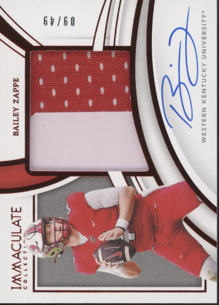 Bailey Zappe 2022 Panini Immaculate Collection Swatch Auto #PP27 09/49