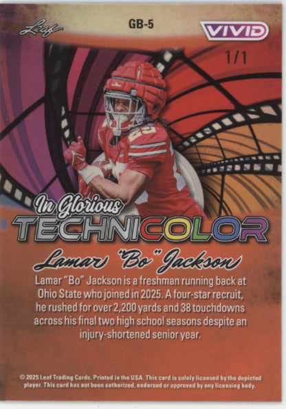 Lamar Jackson 2025 Leaf Vivid In Glorious Technicolor 1/1 #GB-5