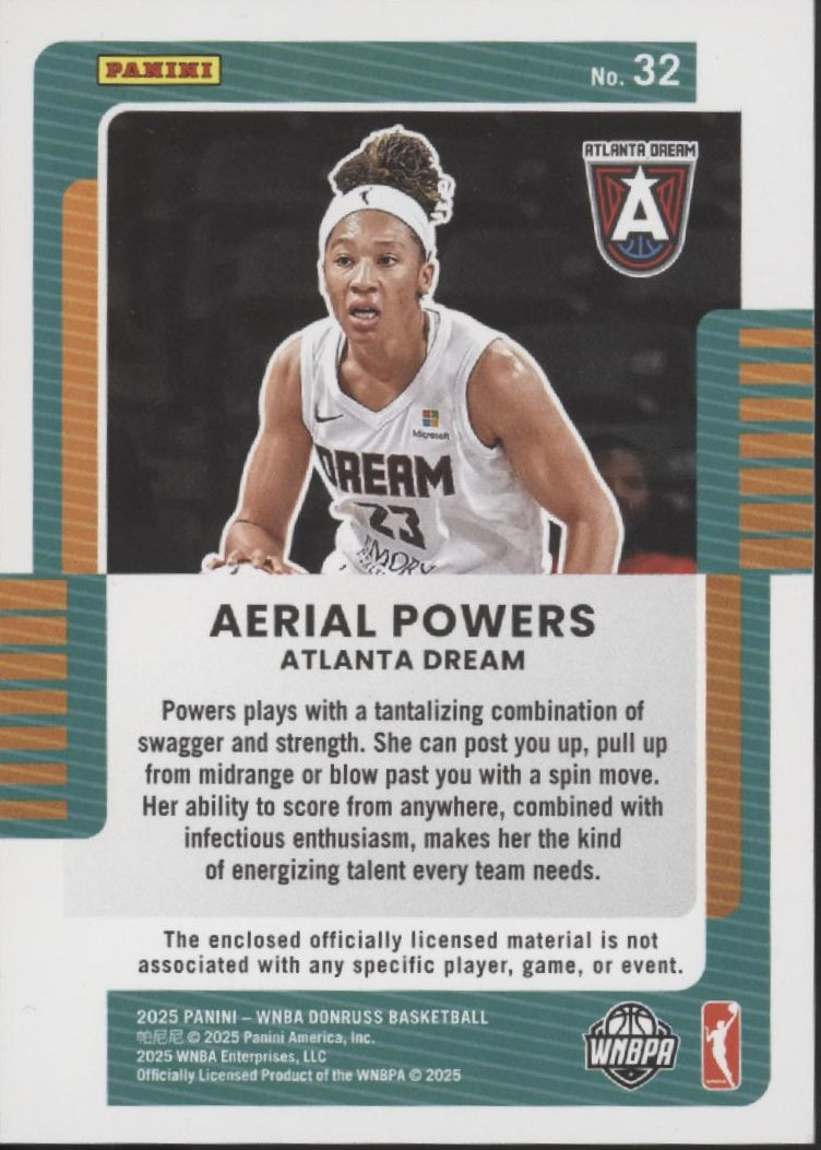 Aerial Powers 2025 Panini WNBA Donruss Jersey Series Green Swatch 03/30 #32