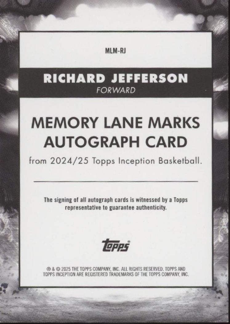Richard Jefferson 2024-25 Topps Inception Memory Lane Marks Auto 19/25 #MLM-RJ