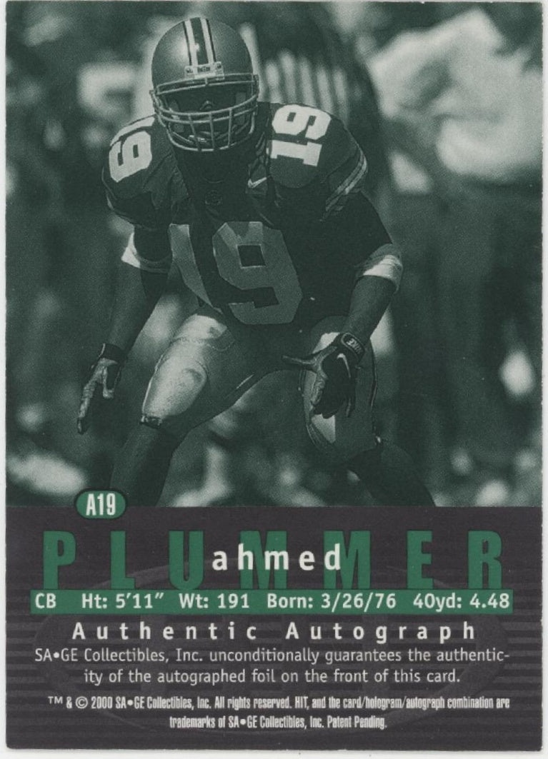 Ahmed Plummer 2000 Sage Hit Auto #A19