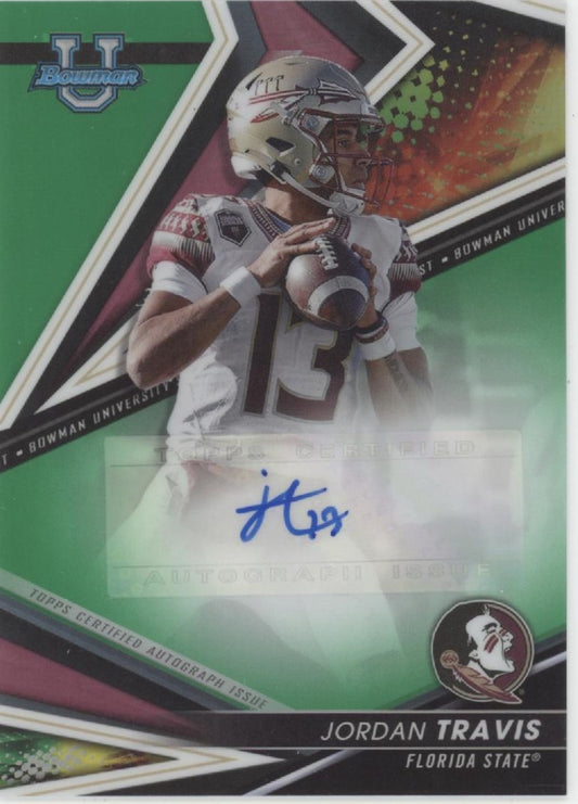 Jordan Travis 2022 Bowman's Best University Green Refractor Auto 07/99 #BA-JT
