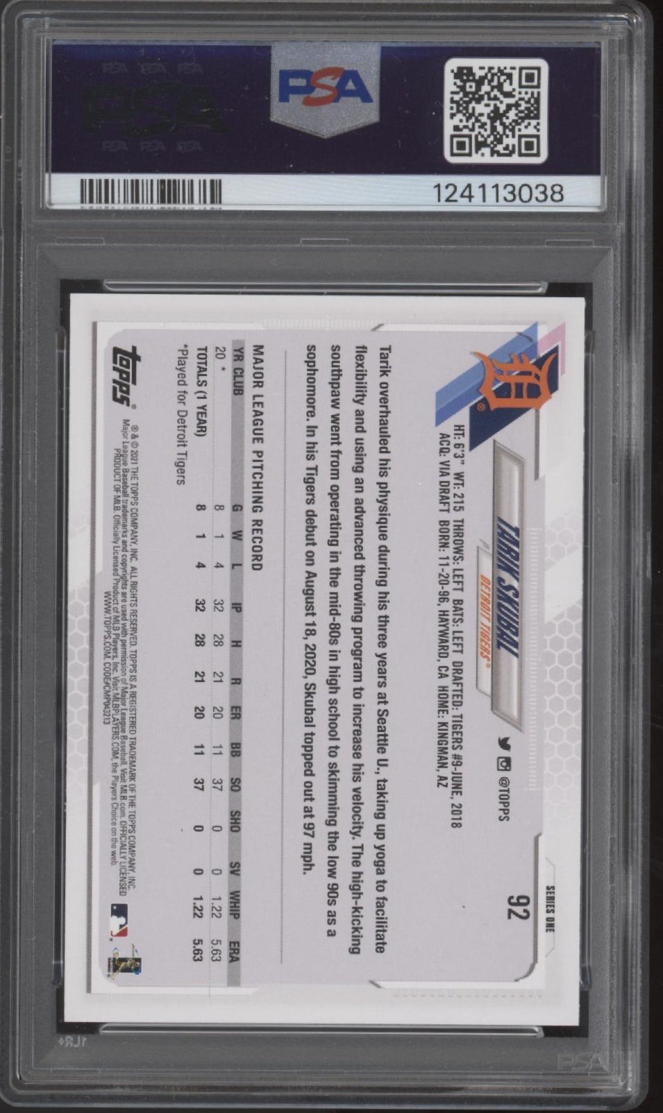 Tarik Skubal 2021 Topps Series 1 RC #92 PSA 10 #3