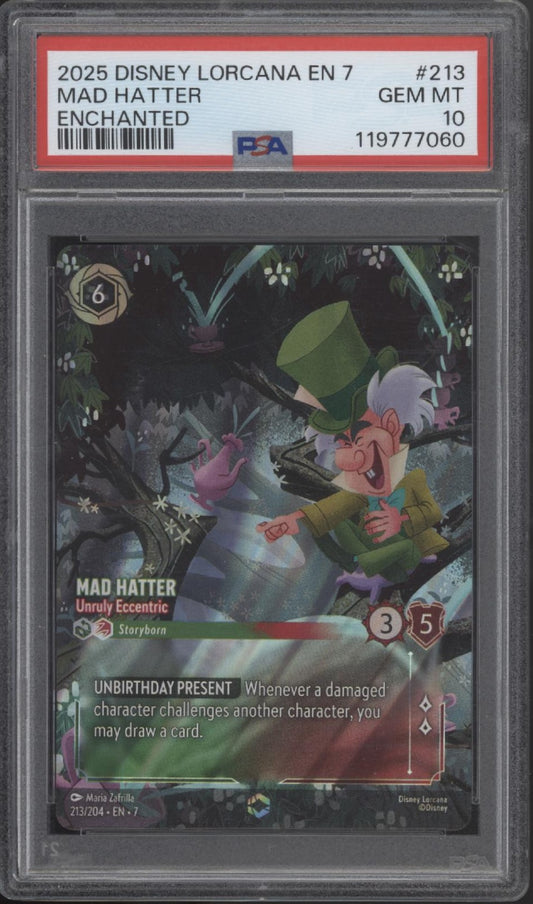 Mad Hatter Unruly Eccentric Disney Lorcana Archazia's Island Enchanted PSA 10