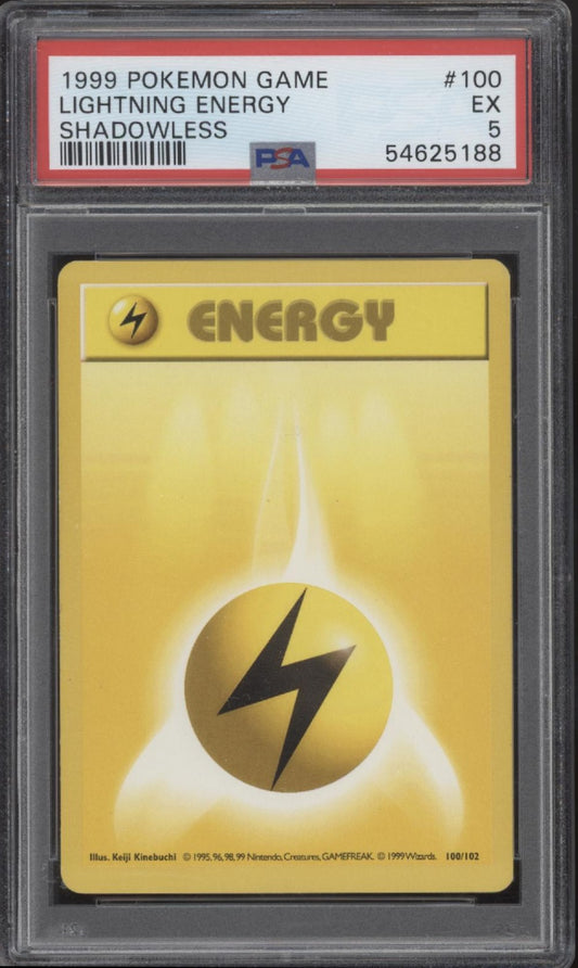 Lightning Energy Pokemon Base Set Shadowless #100 PSA 5