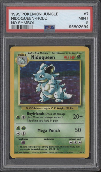 Nidoqueen Pokemon Jungle No Symbol Error Card #7 PSA 9