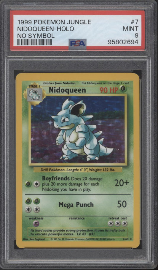 Nidoqueen Pokemon Jungle No Symbol Error Card #7 PSA 9