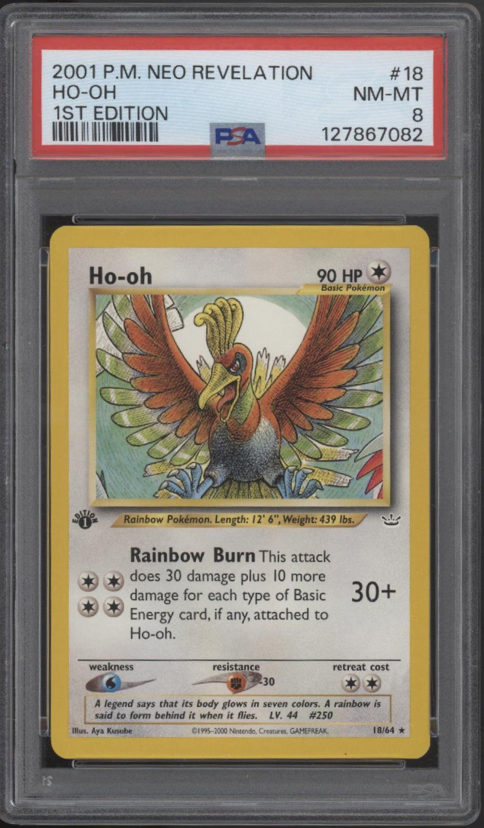 Ho-Oh Pokemon Neo Revelation 1st Edition #18 PSA 8