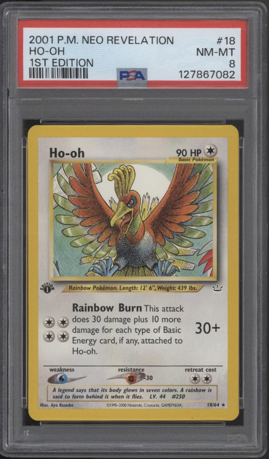 Ho-Oh Pokemon Neo Revelation 1st Edition #18 PSA 8