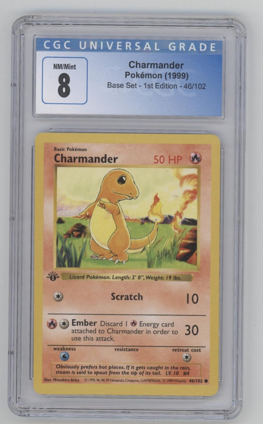 Charmander Pokemon Base Set 1st Edition #46 CGC 8
